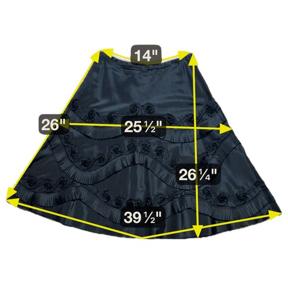 VTG Rickie Freeman Teri Jon Skirt Womens Black Silk Taffeta Rose Ruffle A Line 6 - Picture 6 of 6